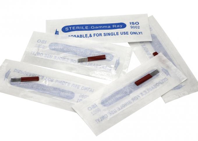 Red 4 Flat Permanent Makeup Needles , Professional Tattoo Needles