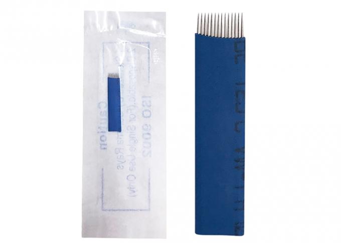 Blue Flat Permanent Makeup Needles , Microblading Needles For Manual Tattoo Pen
