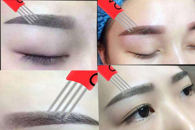 Red Flat Tattoo Needles , Permanent Makeup Needles Nano Blade Eyebrows