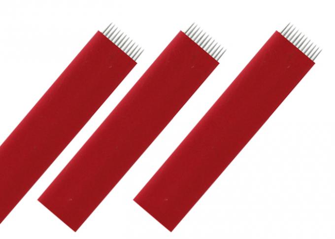 0.2MM Red 12 Pins Flat Fog Eyebrow Tattoo Needles , Permanent Makeup Machine Needles
