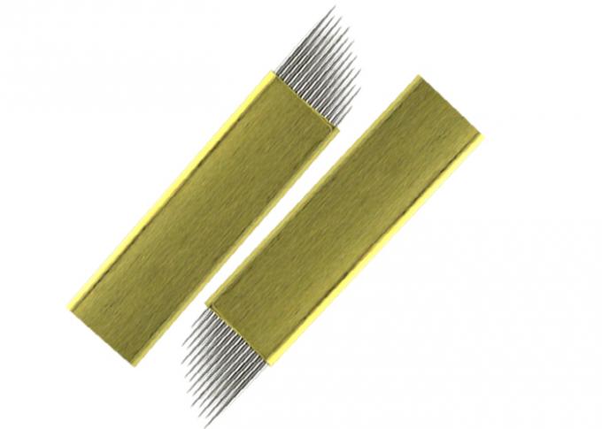 Gold 0.3MM 14 Pins Microblading Needles , Manual Tattoo Needles With Excellent Stability