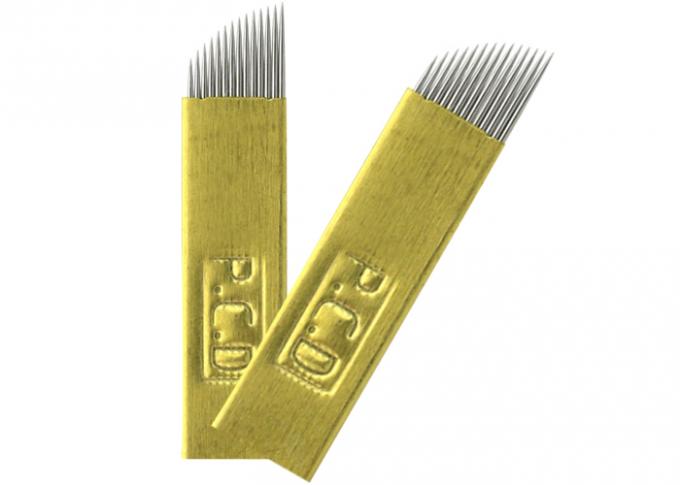 PCD 14 Pins Microblading Needles Permanent Makeup Manual Pen Blade Gold Color