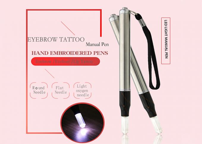 Sliver Color Aluminum Material Permanent Makeup Manual Pen With LED Light